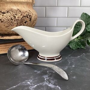 Vintage Bryan China Restaurant Ware Brown White Gravy Boat with Ladle, Sauce